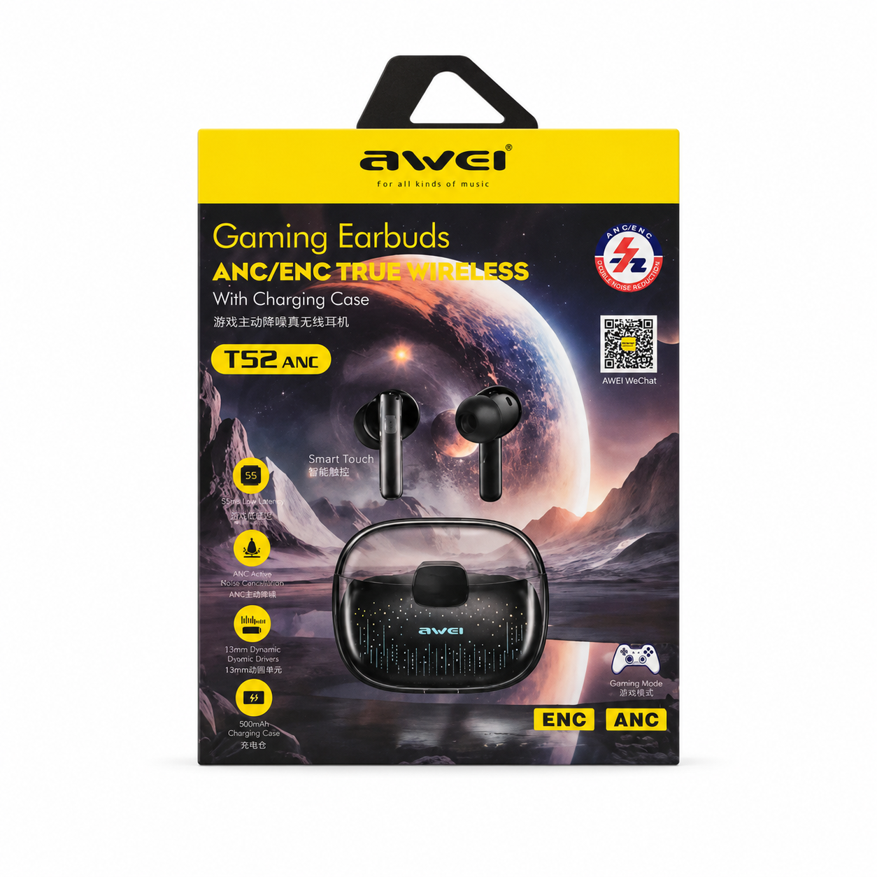 Awei T52 ANC ট্রু ওয়্যারলেস ইয়ারবাডস, IPX6 ও 24 ঘণ্টা ব্যাটারি