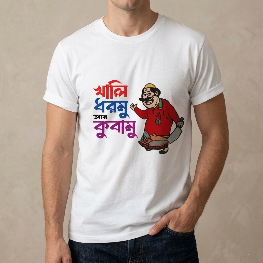 ঈদ স্পেশাল টি-শার্ট – Khali Dhormu R Kubamu প্রিন্ট