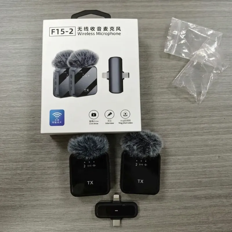 F15-2 2-in-1 ওয়্যারলেস ল্যাভালিয়ার মাইক্রোফোন (Type-C + iPhone)