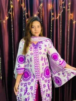 Cotton Skin Print Three Piece with Neck Embroidery, Body 42 and 44
