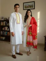 ব্লক প্রিন্ট কাপল থ্রি পিস ও ধুপিয়ান সিল্ক পাঞ্জাবি, 6 রং