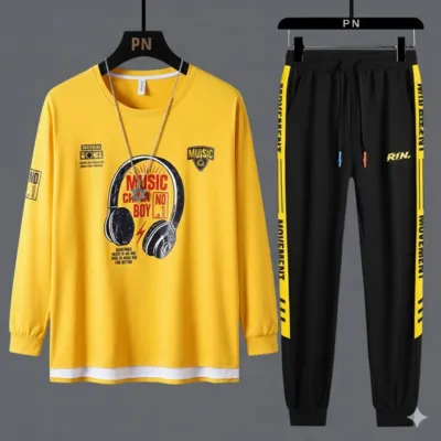 Men's Full Sleeve Mesh T-Shirt and Polyester Trouser Set, 180 GSM