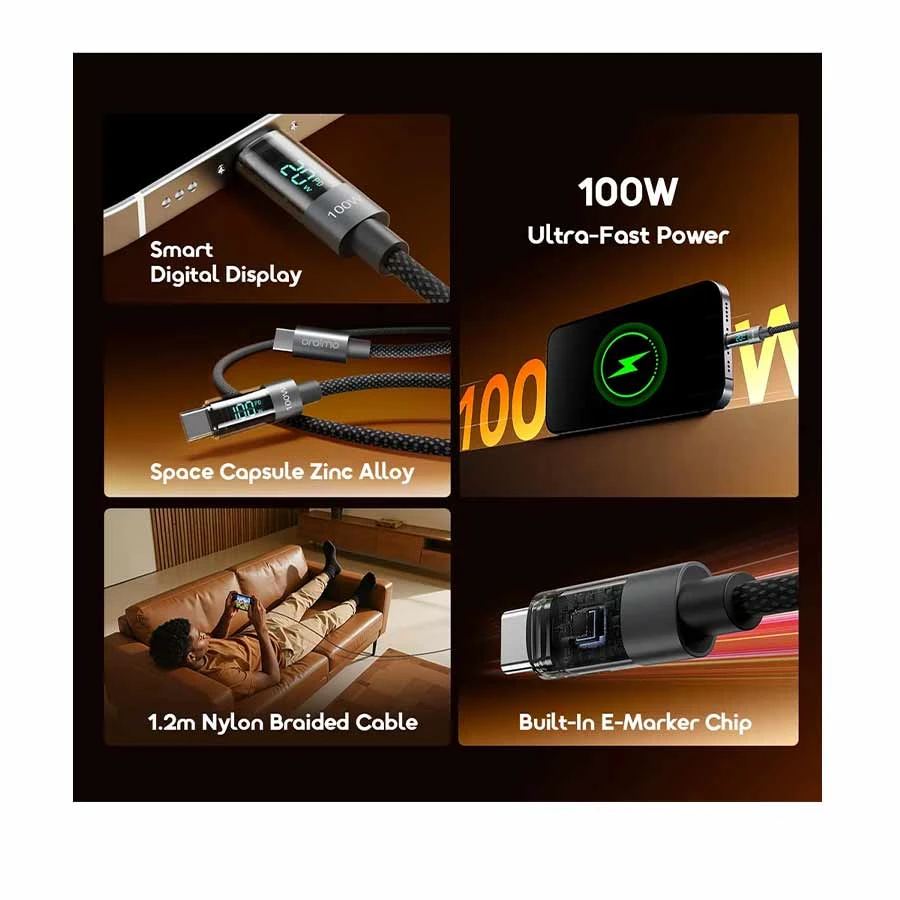 Oraimo DigiLine OCD-175CC 100W USB-C to USB-C Cable 1.2 Meter Black