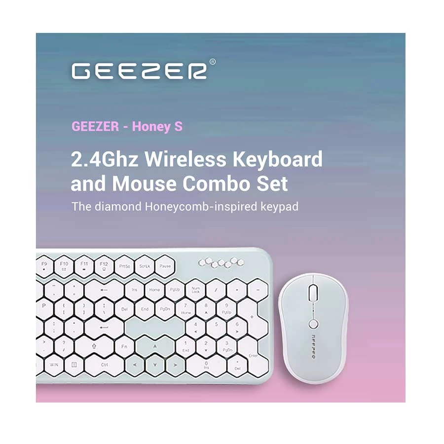 Geezer Honey S White & Green Wireless Keyboard & Mouse Combo
