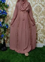 Embroidery and Stone Work Koti Borka with Hijab