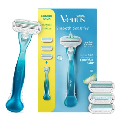 Gillette Venus Smooth Sensitive রেজার - 1 হ্যান্ডেল + 3 রিফিল