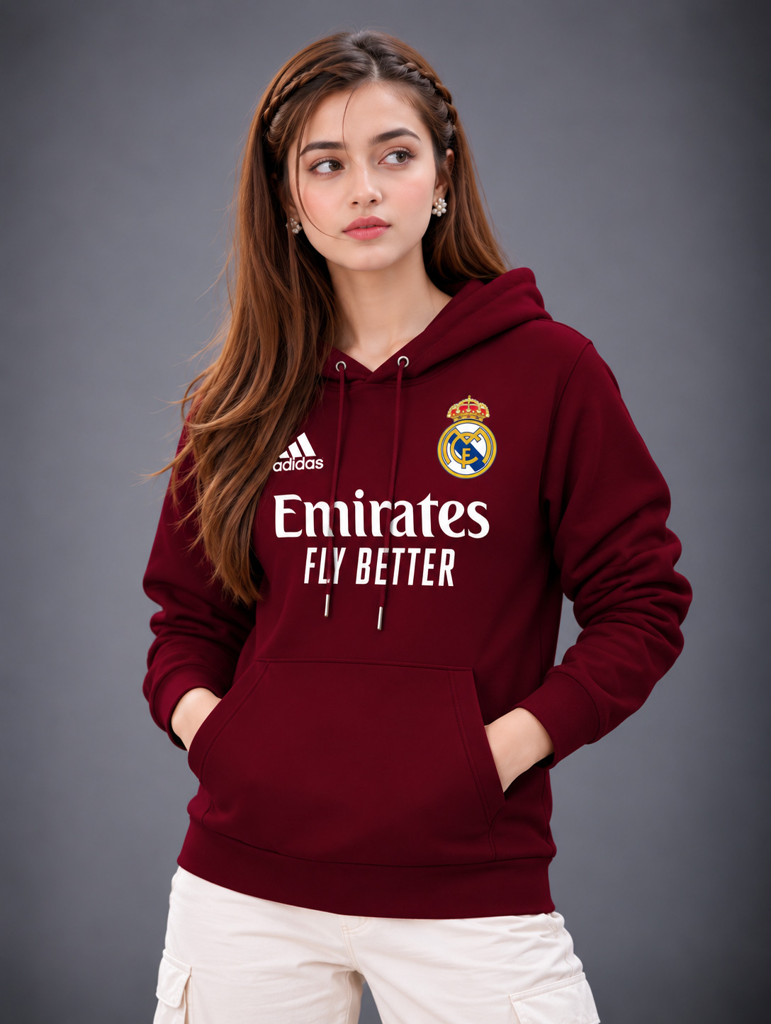 Women's Semi Baggy Pure Cotton Hoodie with DTF Print, 330-350 GSM
