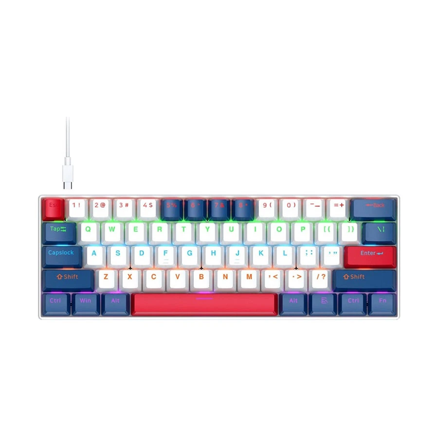 T-Wolf T60 RGB Blue Switch Mechanical Gaming Keyboard, White & Blue