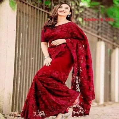 Embroidered Georgette Saree with Blouse Piece, 3 Colours