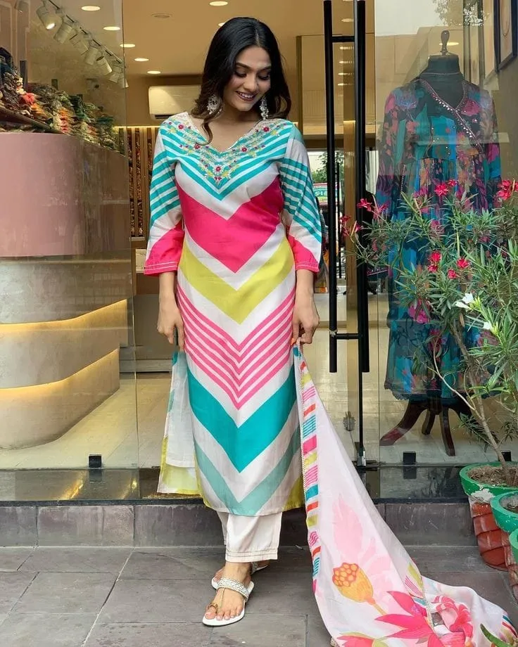 মেয়েদের কটন থ্রি পিস, বাটার সিল্ক সালোয়ার, 2 রং