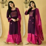Embroidered Linen Gharara Three Piece with Dollar Work