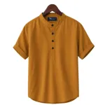 Men's Short Sleeve Oxford Cotton Katua with Band Collar, M to XXL