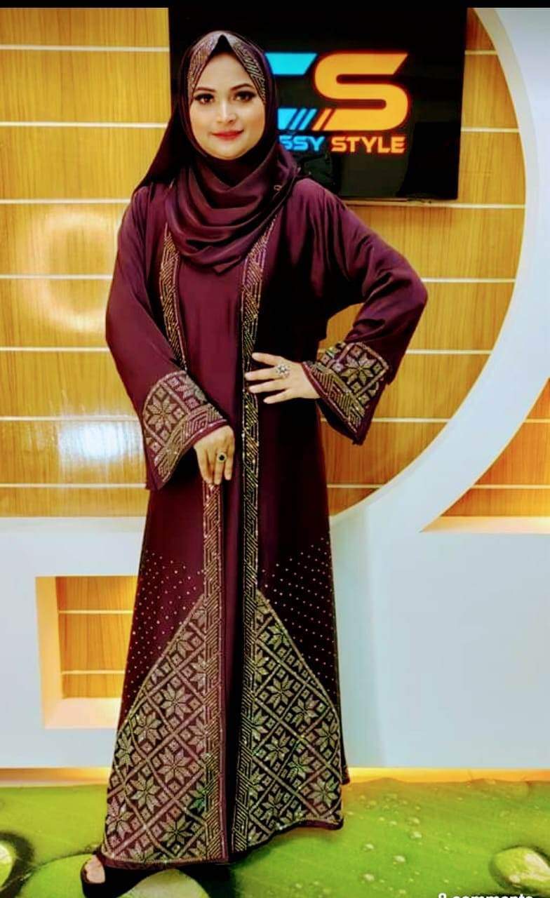 Stone Work Koti Borka and Hijab Set, Body 36 to 46, 4 Colours