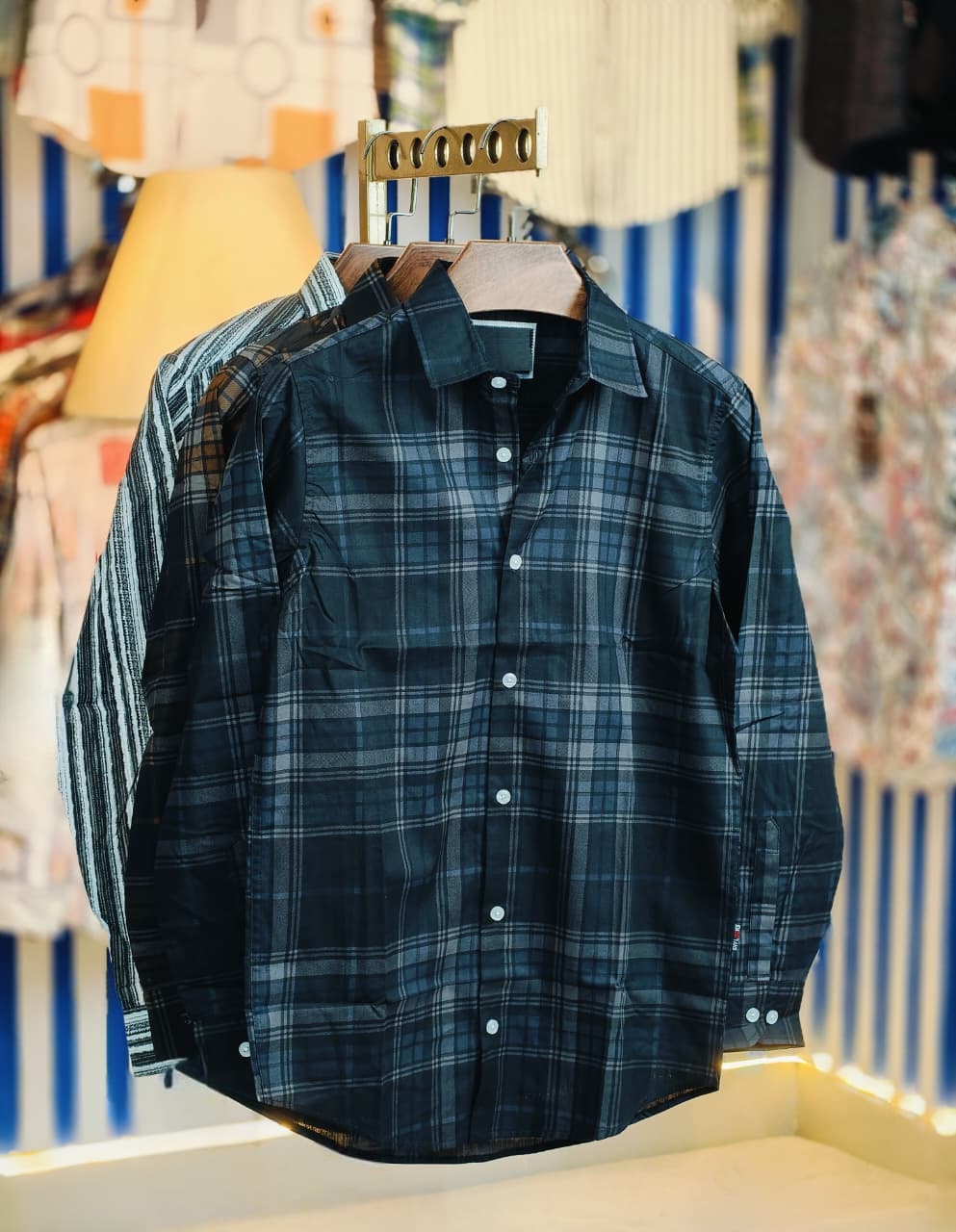 Men's Pure Cotton Full Sleeve Check and Print Shirt, Slim Fit