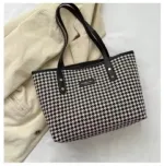Women's Check Pattern Tote Bag with Zipper, 6 Colours