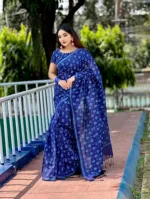 রাবার স্ক্রিন প্রিন্টের সুতি শাড়ি, 14 হাত