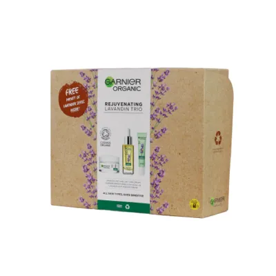 Garnier Organic Lavandin ট্রায়ো গিফট সেট (ডে ক্রিম 50ml, ফেসিয়াল অয়েল 30ml, আই ক্রিম 15ml)