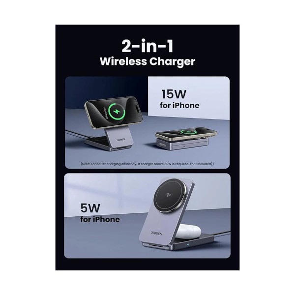 Ugreen MagFlow W706 20W Qi2 2-in-1 ম্যাগনেটিক ওয়্যারলেস চার্জার উইথ স্ট্যান্ড