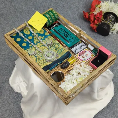 সিল্ক কাতান শাড়ি কম্বো সেট - ওশান গ্রিন