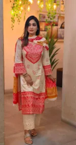 প্রিন্টেড লিনেন কামিজ ও সালোয়ার থ্রি পিস, 6 রং