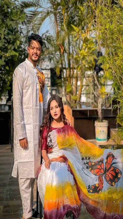 Hand Print Couple Dress, Dhupian Saree and Panjabi, 6 Colours