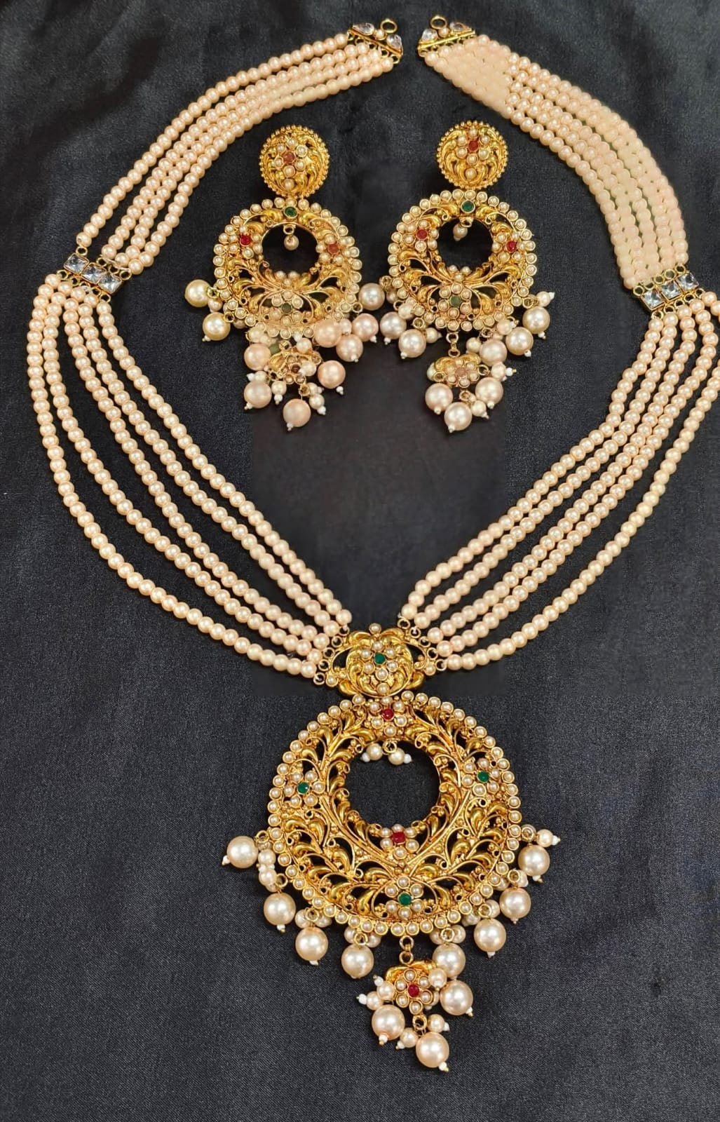 Traditional Gold-Plated Hyderabadi Pearl Sitahar and Jhumka Jewellery Set