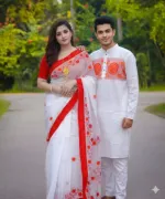 Pohela Boishakh Couple Dress, Tassel Saree with Silk Panjabi