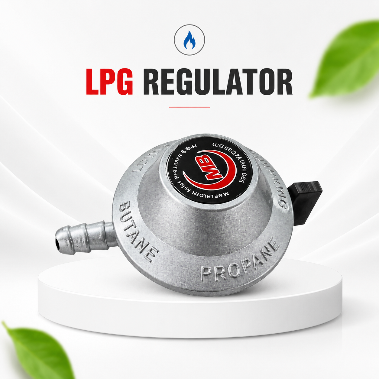 MB Silver লো প্রেশার LPG গ্যাস রেগুলেটর (22mm) – গ্যাস মিটার ইন্ডিকেটর সহ