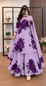 Micro Stitch Digital Print Three Piece with Chiffon Orna