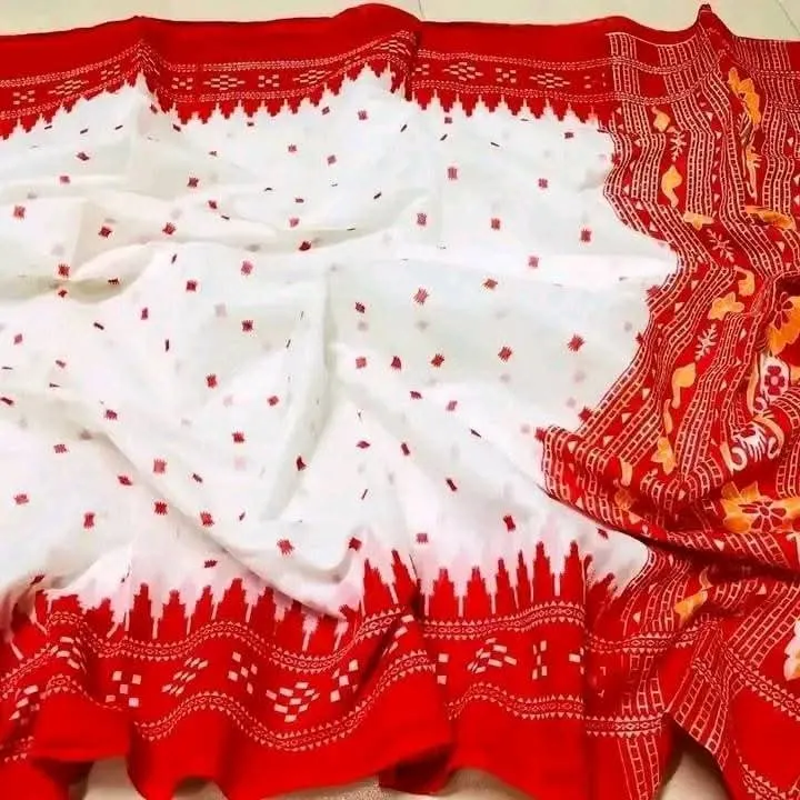 পূজার হাফ সিল্ক জামদানি প্রিন্ট শাড়ি, 6 রং