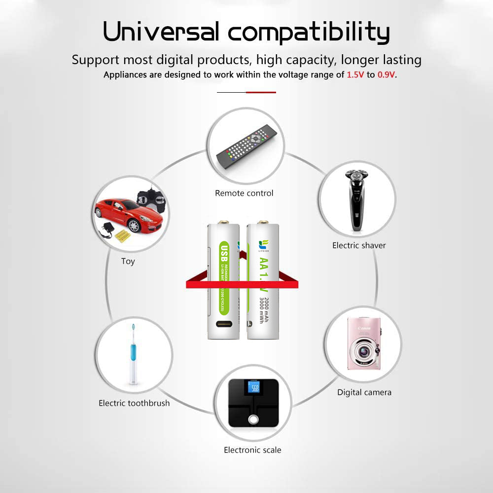 USB রিচার্জেবল ব্যাটারি ফর টয়স & হোম অ্যাপ্লায়েন্স (২ পিস)