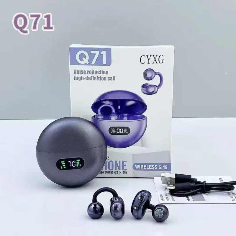 Q71 ট্রু ওয়্যারলেস ওপেন-ইয়ার ইয়ার ক্লিপ ইয়ারবাডস, ডিজিটাল LED ডিসপ্লে