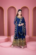 Women's Unstitched Georgette Embroidered Party Dress, 54 Inch Body