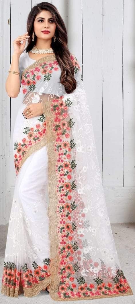 Full Embroidered Georgette Saree, Blouse Piece Included, 6 Colours