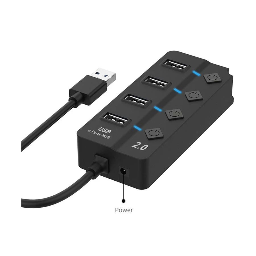 Onten OTN-5302 4 Port USB 2.0 Hub, 0.8 Meter, Black