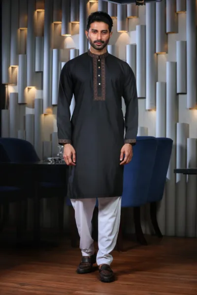 Men's Embroidered Cotton Panjabi with Box, Body 40 to 48