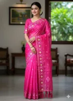 Light Half Silk Saree with All-Over Jamdani Print, 6 Colours