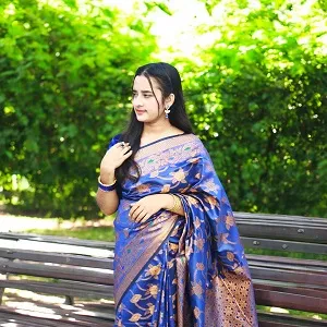 নেভি সিল্ক কাতান শাড়ি