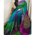 13 Haath Dhupian Silk Saree with Embroidered Block Print Work