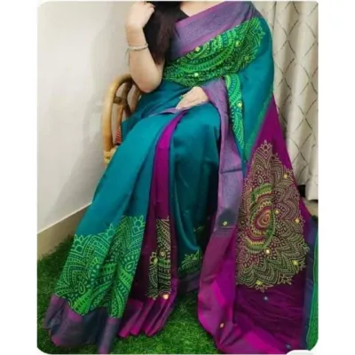 13 হাত ধুপিয়ান সিল্ক শাড়ি, এমব্রয়ডারি ও ব্লক প্রিন্ট