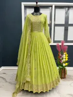 Georgette Party Dress with Embroidered Orna, 54 Inch, 3 Colours