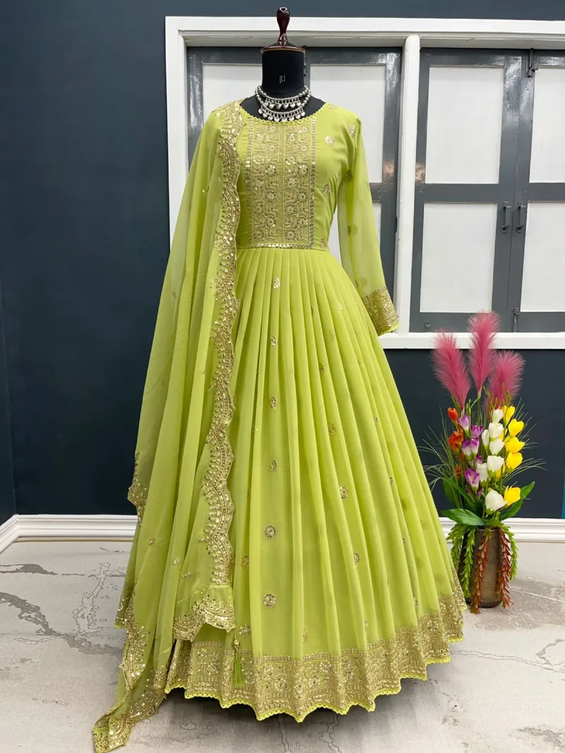 Georgette Party Dress with Embroidered Orna, 54 Inch, 3 Colours