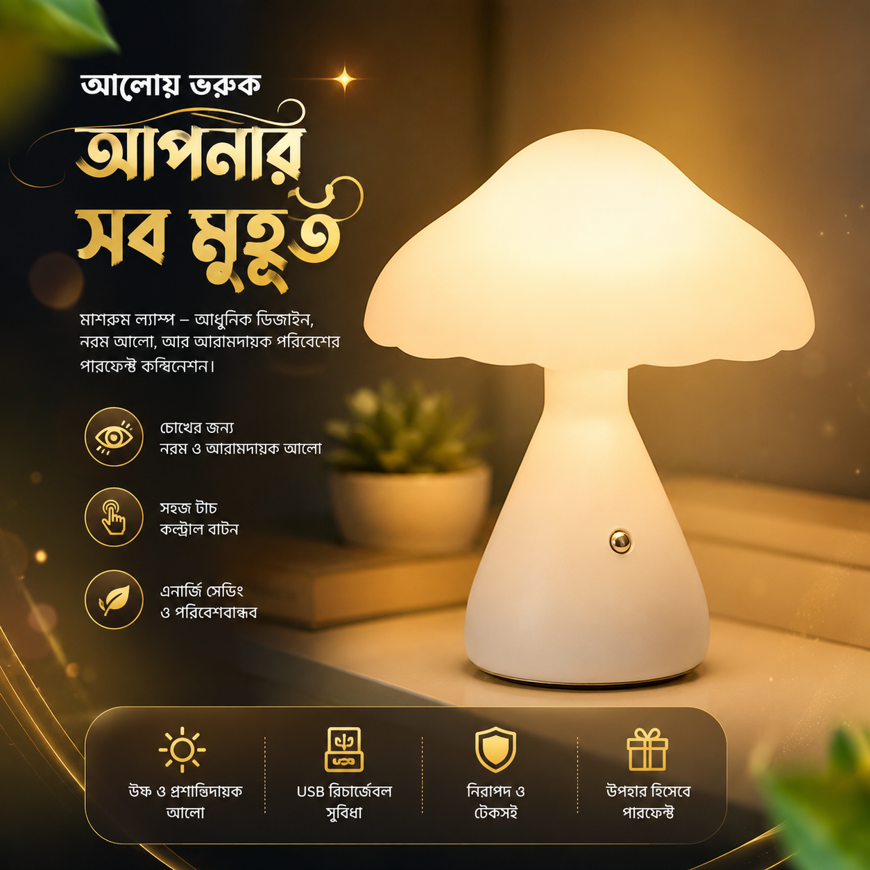 রিচার্জেবল LED মাশরুম ডেস্ক / টেবিল ল্যাম্প