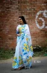 সব বয়সী মহিলাদের হ্যান্ড পেইন্টেড হাফ সিল্ক শাড়ি