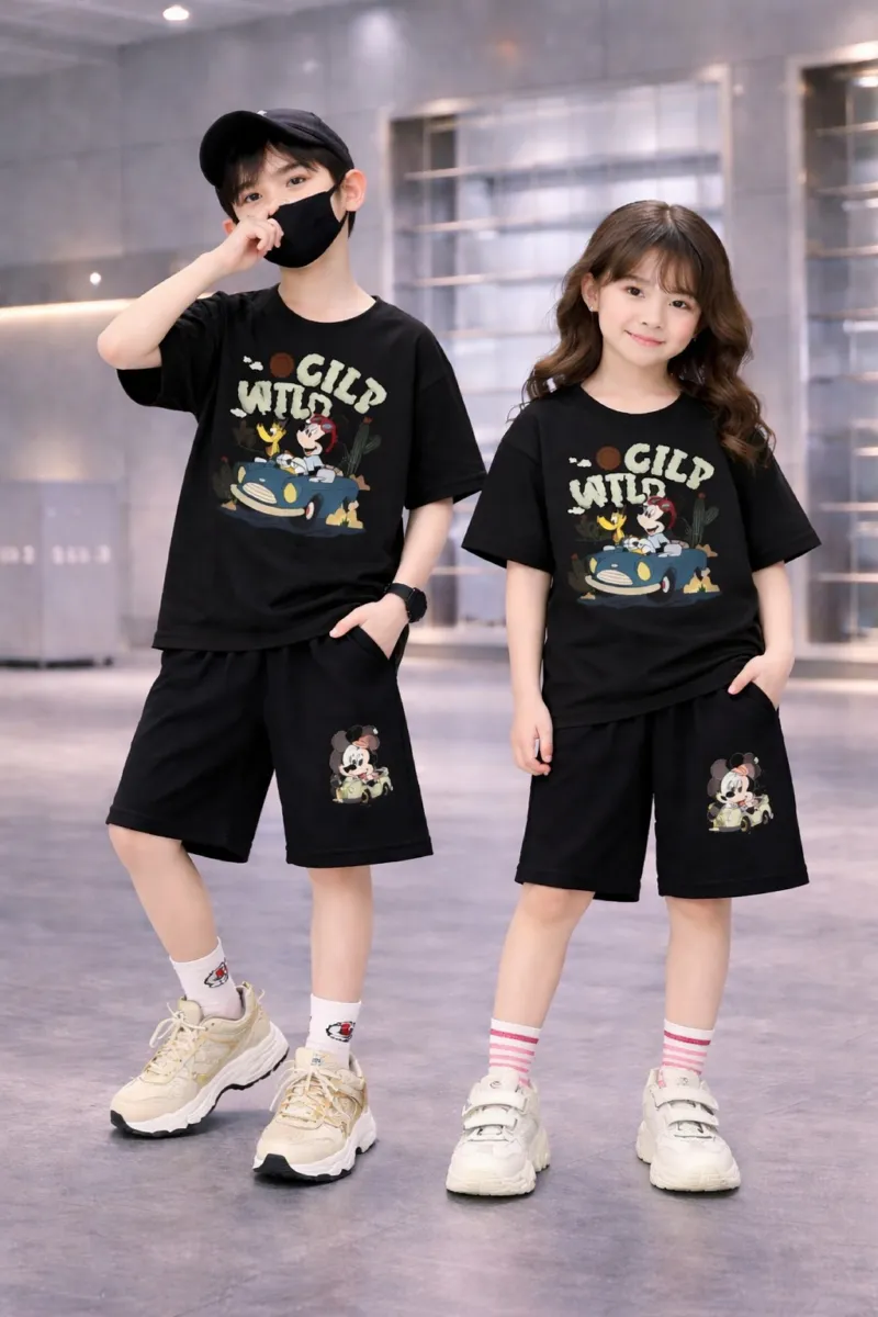 Kids' Drop Shoulder Printed T-Shirt and Pant Set, 2 to 5 Years