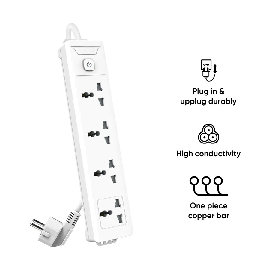 Deli ET403 2 Pin 4 Port Power Strip 3 Meter White