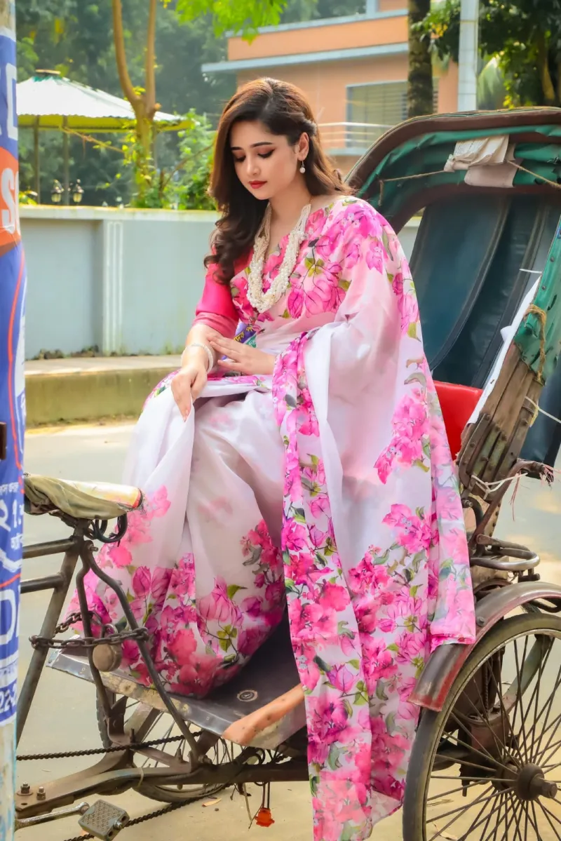Chanduri Silk Digital Print Saree with Blouse Piece, 6 Colours