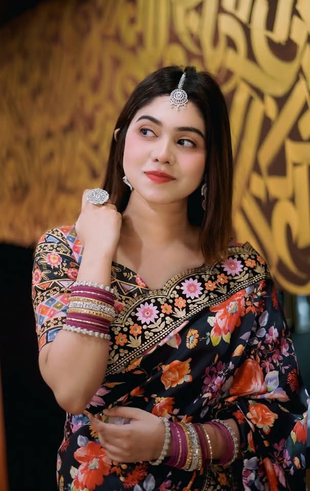 Eid Silk Saree with Digital Print, Stone Work and Blouse Piece