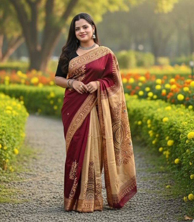 Women's Dhupian Silk Saree, 13 Haath, Without Blouse Piece