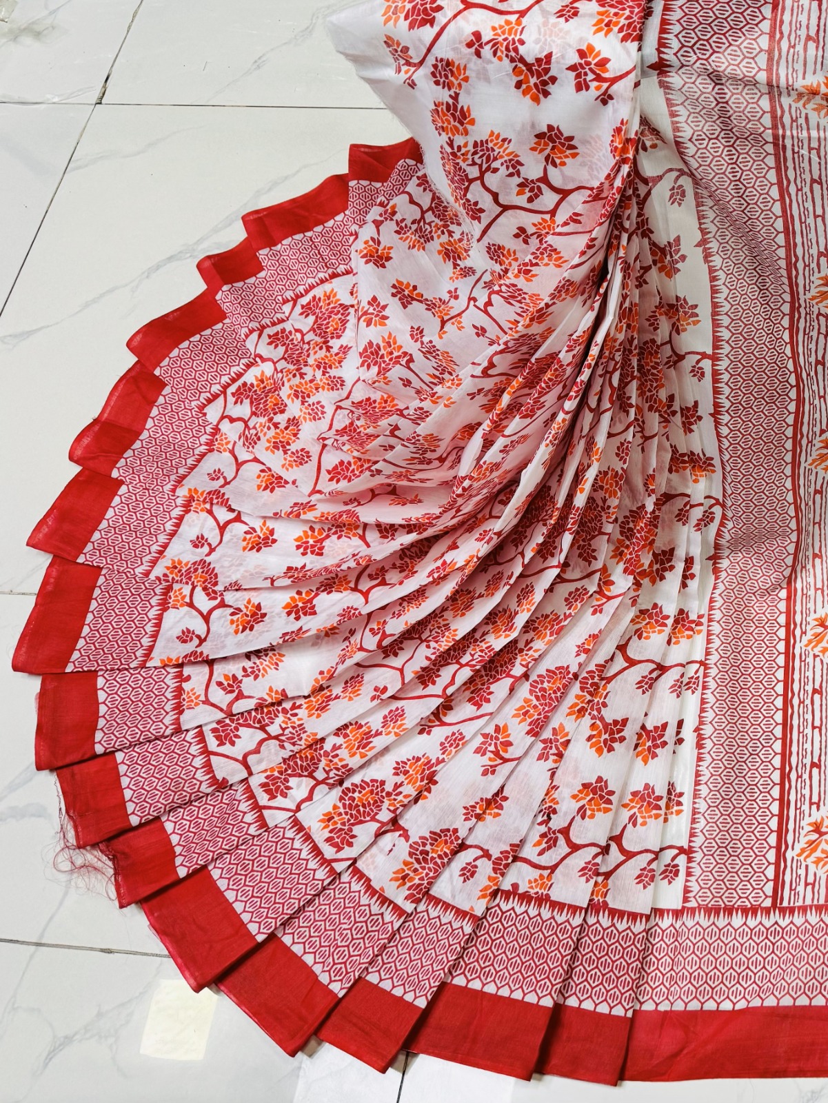 Women's 12 Haath Half Silk Saree with Skin Print, 4 Colours